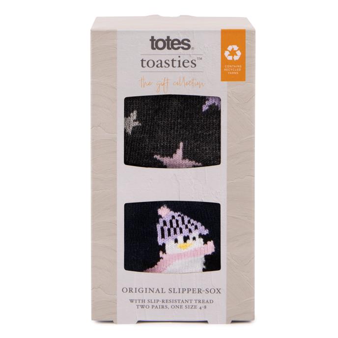 totes toasties Ladies Original Slipper Socks (Twin Pack) Penguin / Star Extra Image 6